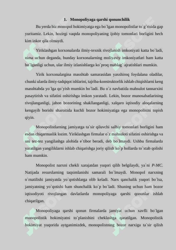 Monopol hokimiyat sharoitida narx belgilash va diversifikatsiyalash tamoyillari. 5