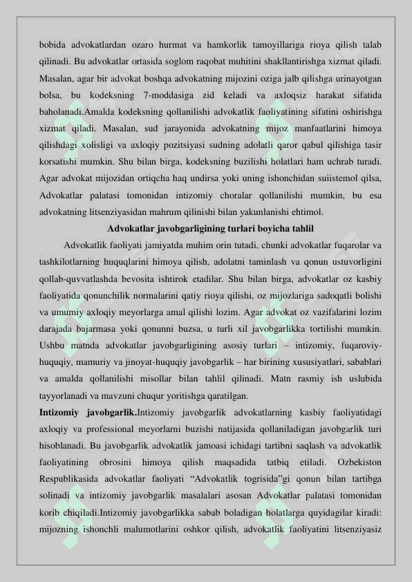 Advokatlar javobgarligining oziga xos xususiyatlari 5