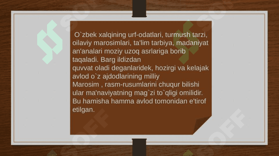 TURLI XALQLAR PANDNOMASIDA XALQCHIL RASM-RUSUMLAR, HULQ-ODOBGA OID UDUMLAR 5
