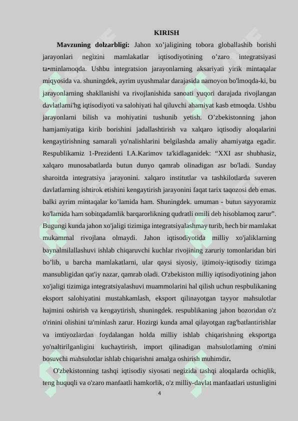 XALQARO IQTISODIY INTEGRATSIYA VA O’ZBEKISTONNING JAHON HAMJAMIYATIGA KIRIB BORISHI 4