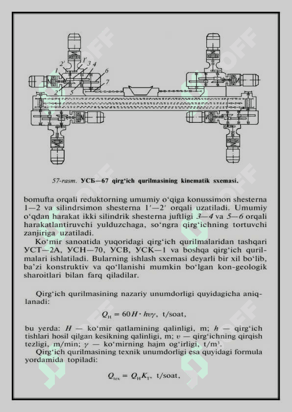 : УСБ-67 qirg'ich qurilmasini tuzulishini, ishlash prinsipini va qo'llash sharoitlarini o'rganish. 4