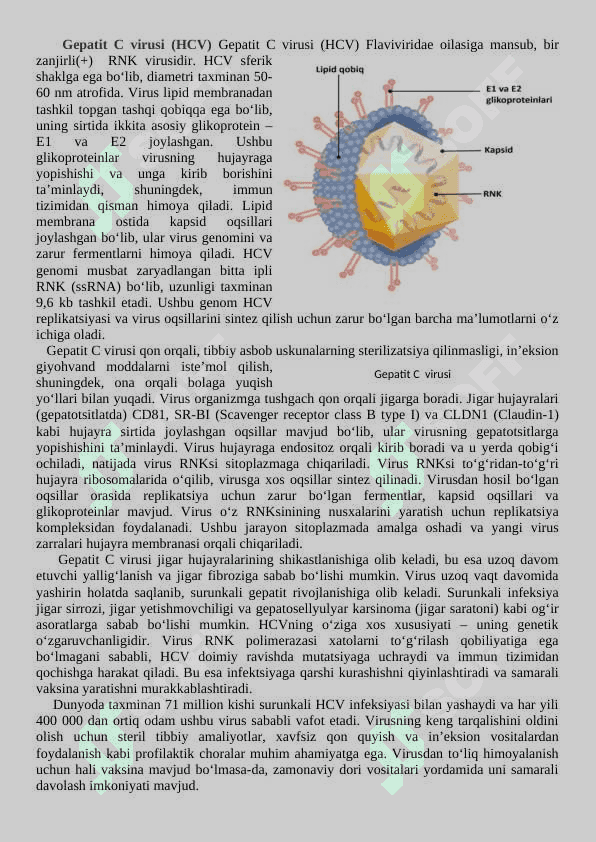 Virusli infeksiyalar      Virusli kasalliklar, gripp, qizamiq, gepatit, qutirish, OITS, poliomelit, onkogen viruslar. 8