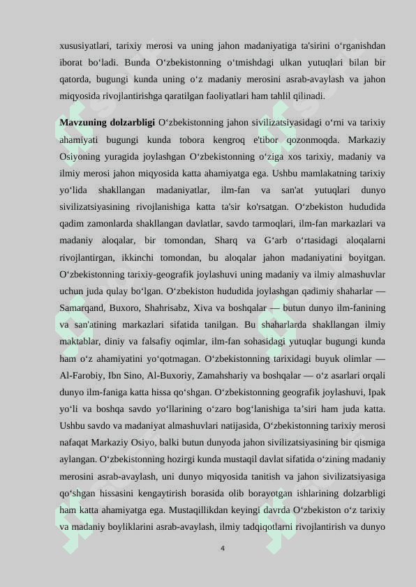 Oʻzbekiston jahon sivilizatsiyasining ajralmas qismi 4