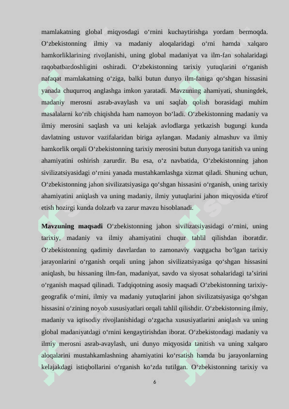 Oʻzbekiston jahon sivilizatsiyasining ajralmas qismi 6