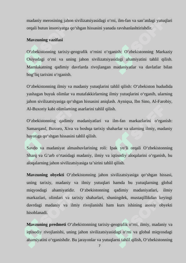 Oʻzbekiston jahon sivilizatsiyasining ajralmas qismi 7
