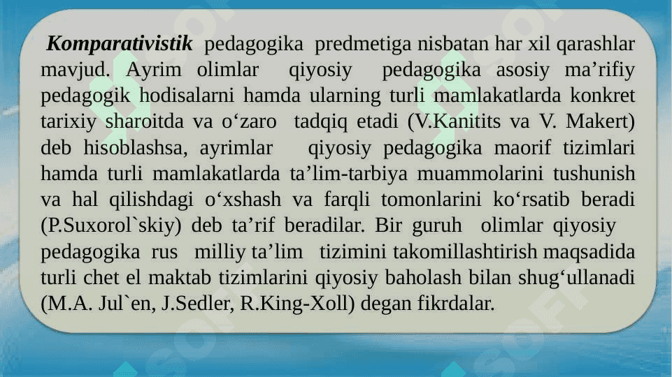 Komparativistik pedagogika  fanining nazariy asoslari 7