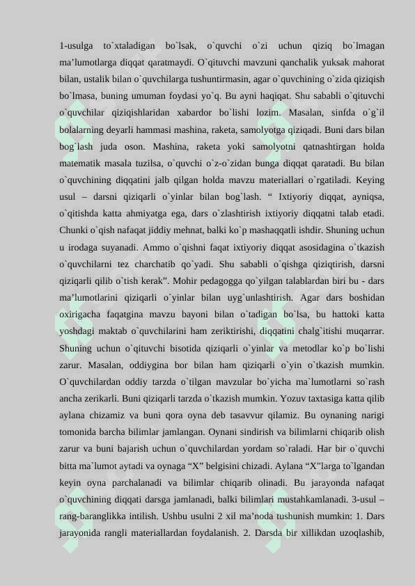 O'QITUVCHILARNING DIQQATI VA DARS JARAYONIDA UNDAN FOYDALANISH YO'LLARI referat 3
