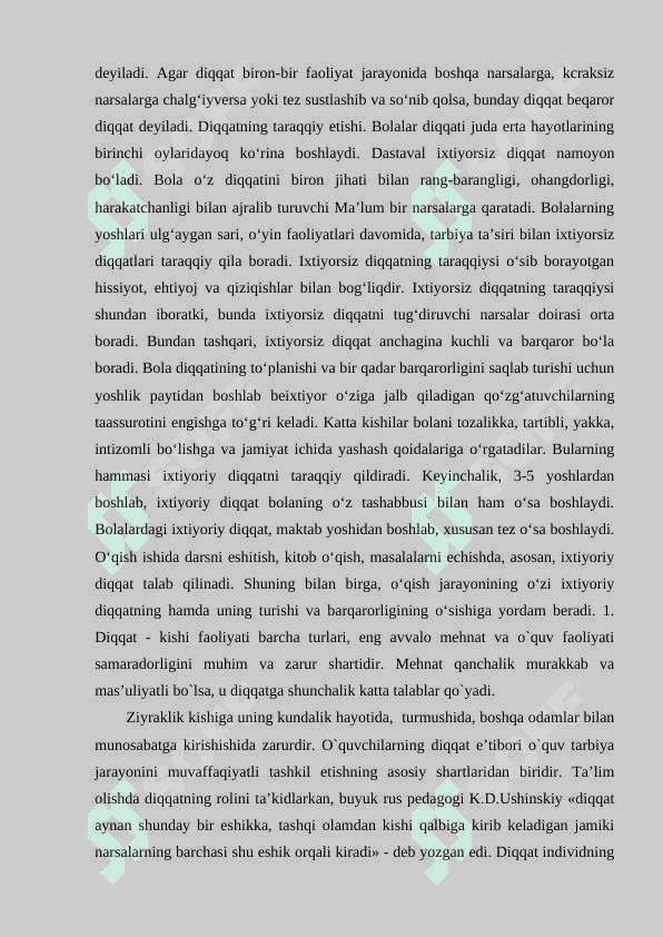 O'QITUVCHILARNING DIQQATI VA DARS JARAYONIDA UNDAN FOYDALANISH YO'LLARI referat 7