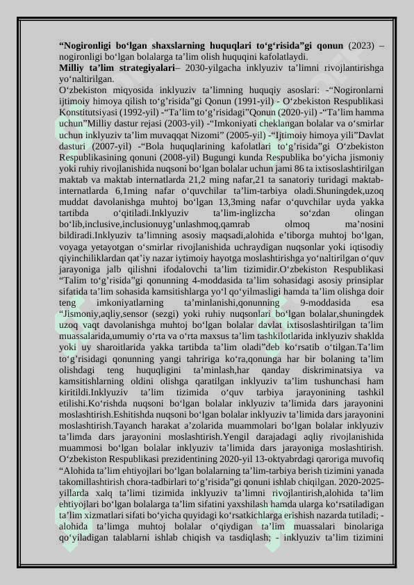 O’zbekistonda alohida taʼlim extiyojlari bo’lgan bolalar uchun inklyuziv taʼlim 4