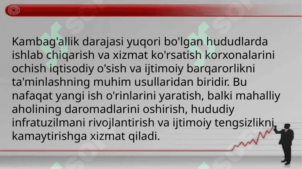 Kambag’allik darajasi yuqori hududlarda ishlab chiqarish va xizmat ko’rsatish korxonalarini ochish 2