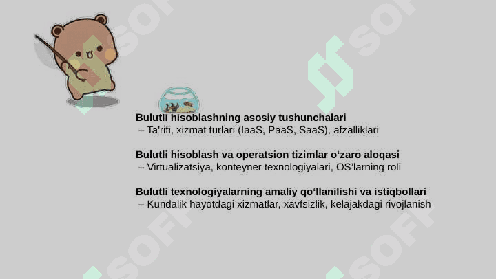 Bulutli hisoblashning asoslari va operatsion tizimlarda qo‘llanilishi. 2
