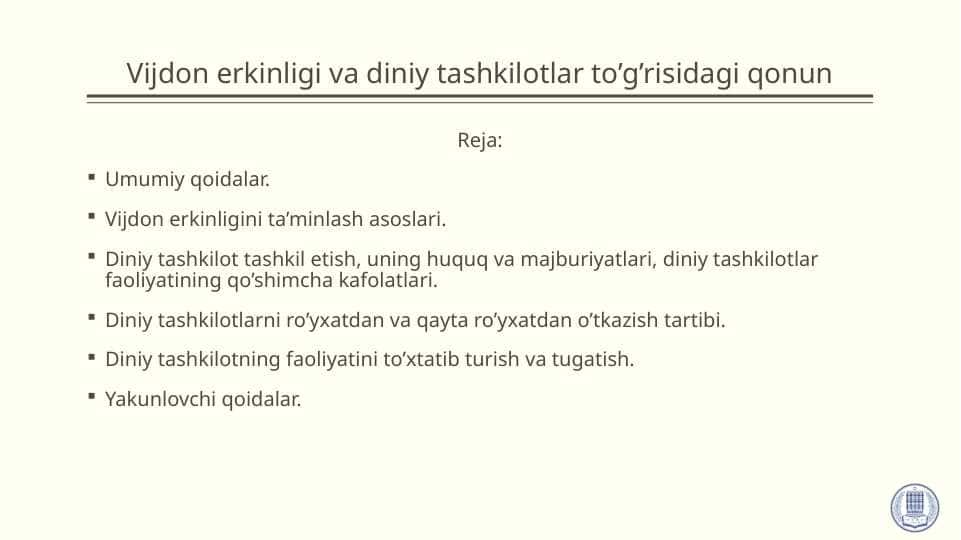 Vijdon erkinligi va diniy tashkilotlar to’g’risidagi qonun