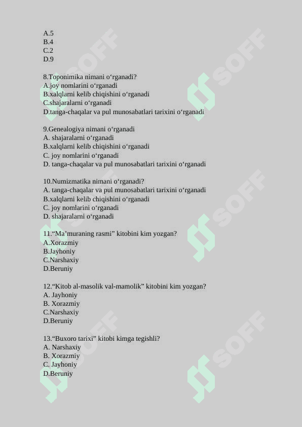 “Tarixiy geografiya” fanidan test savollari 2