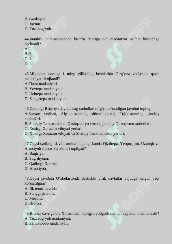 “Tarixiy geografiya” fanidan test savollari 8