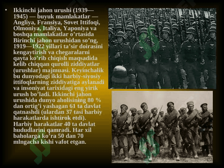 1943-1945-yillarda Ikkinchi jahon urushi tugallanishi va oqibatlari 2