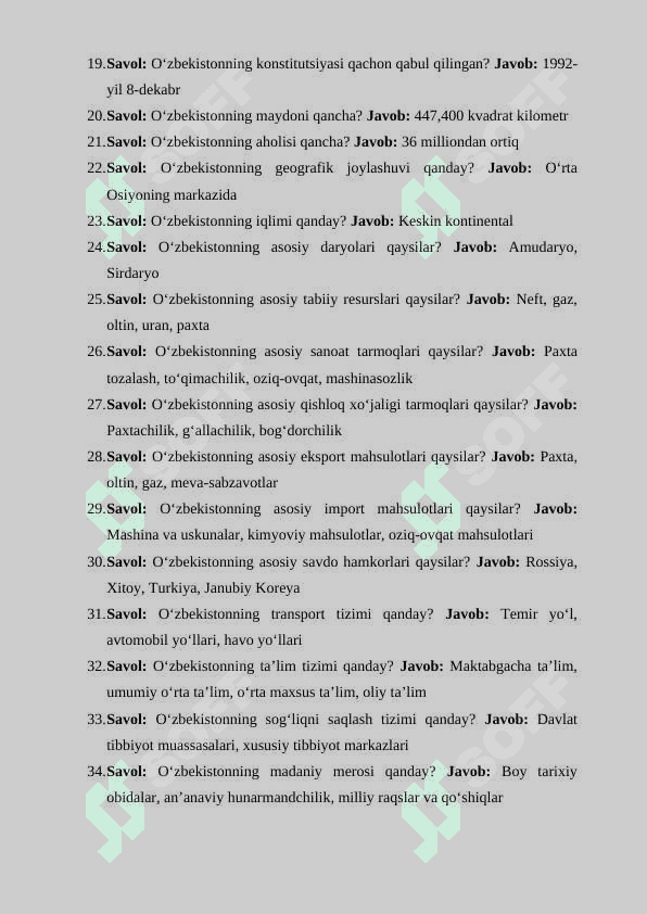 Oʻzbekiston haqida 100 Savol-Javob 2