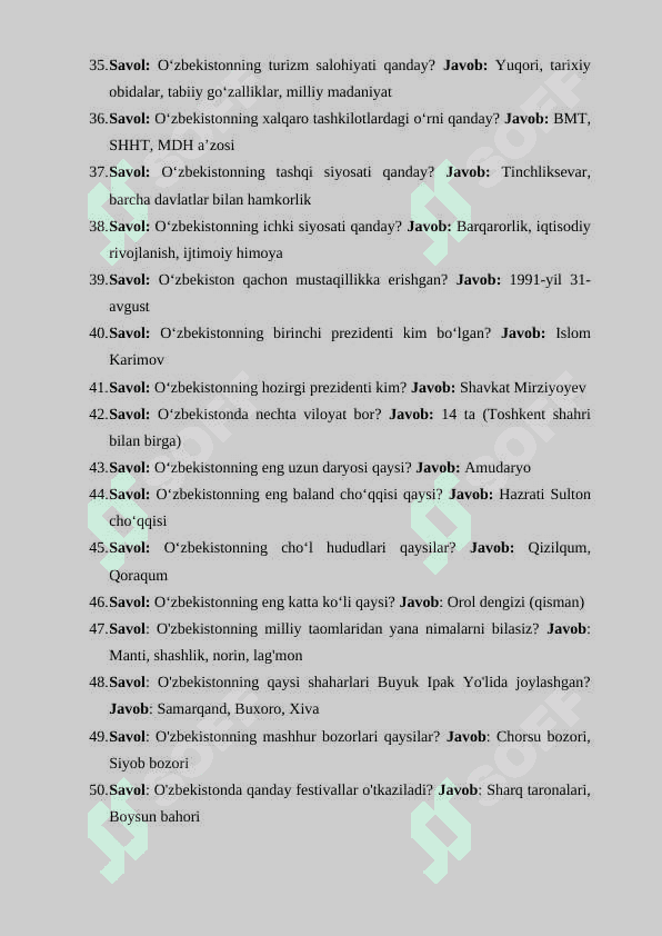 Oʻzbekiston haqida 100 Savol-Javob 3