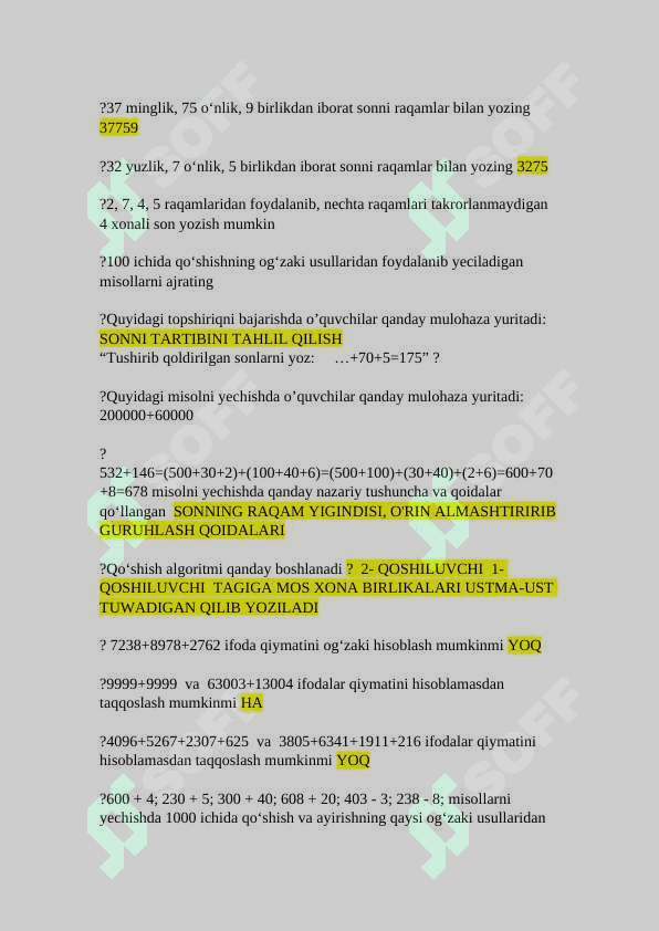 "Matematika oʻqitish metodikasi" fanidan savollar (javoblari bilan) 6