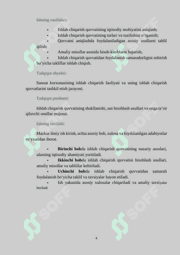 Mavzu: Ishlab chiqarish quvvati va uni hisoblash. KURS ISHI 4
