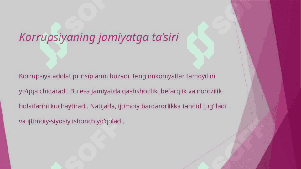 korrupsiyaning mohiyati, oqibatlari va unga qarshi kurash mexanizmlari mavzusida slayd 8