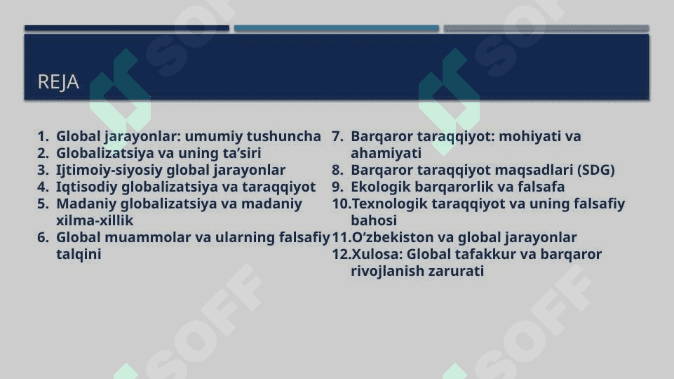 Global jarayonlar va barqaror taraqqiyot falsafasi mavzusida slayd 2