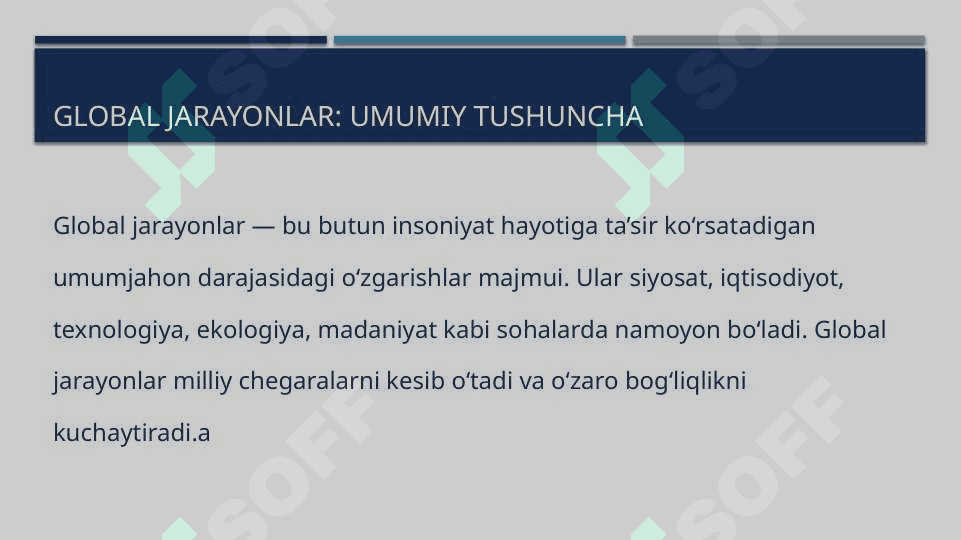 Global jarayonlar va barqaror taraqqiyot falsafasi mavzusida slayd 3