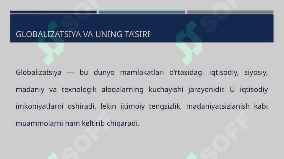 Global jarayonlar va barqaror taraqqiyot falsafasi mavzusida slayd 4