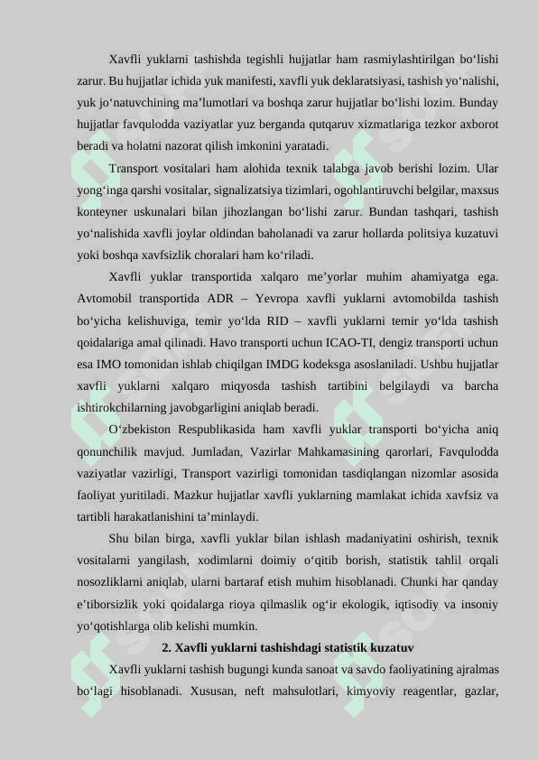 Xavfli yuklarni tashishni tashkil etish statistik kuzatuvi va alohida shartlari 4