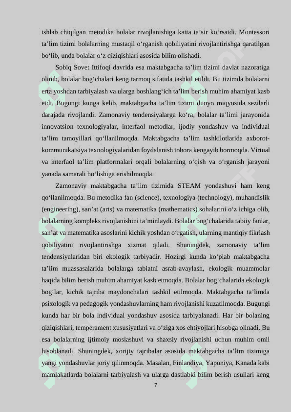 MAKTABGACHA  TA’LIM   TASHKILOTLARIDA  TA’LIM JARAYONINI  RIVOJLANTIRISH  USLUBIYATI. 6