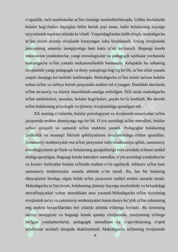 MAKTABGACHA  TA’LIM   TASHKILOTLARIDA  TA’LIM JARAYONINI  RIVOJLANTIRISH  USLUBIYATI. 7