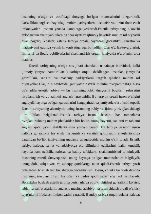 MAKTABGACHA YOSHDAGI BOLALARNI ESTETIK  TARBIYALASHDA BOLALAR KO‘NIKMALARININING O‘RNI 6