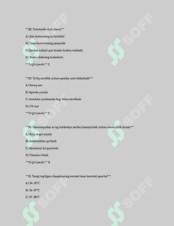 Tibbiyot bo‘yicha nostrifikatsiya testlari (200 ta  test javoblari bilan.) 7