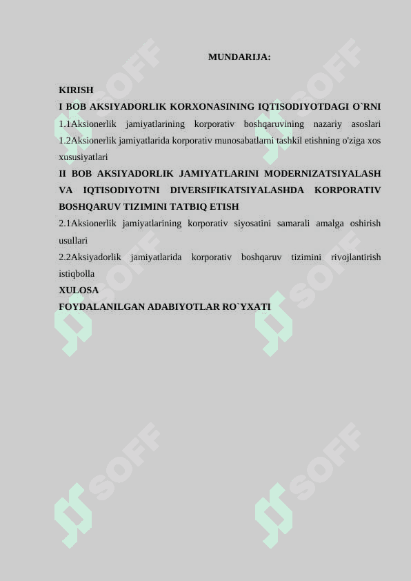 Aksiyadorlik jamiyatining tashkiliy iqtisodiy asoslari Kurs ishi 2