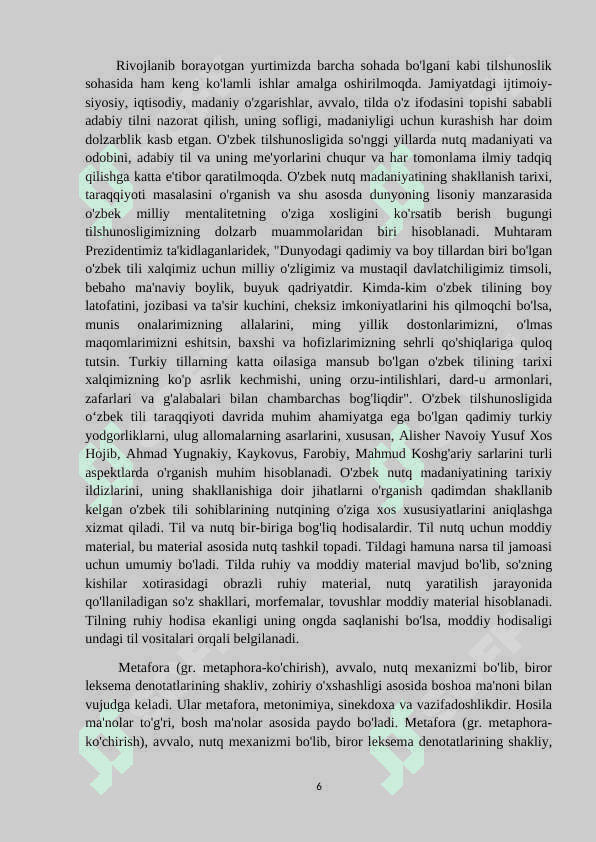 O’zbek tilshunosligida qolip va hosila munosabati talqini Kurs ishi 6