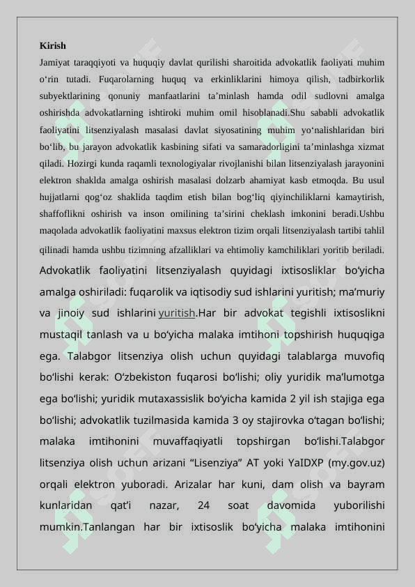Advokatlik faoliyatini litsenziyalash. 2