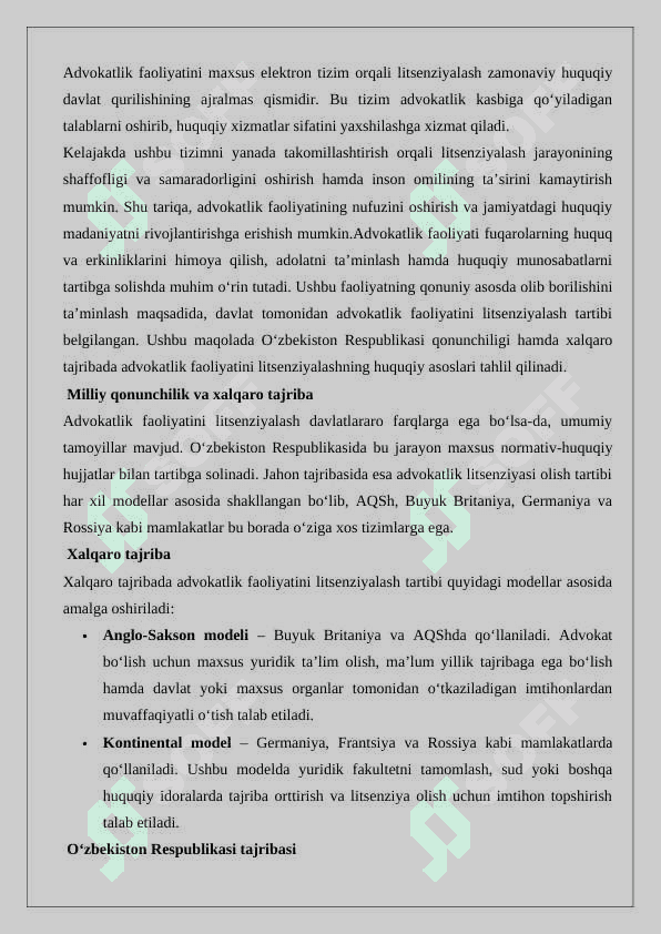 Advokatlik faoliyatini litsenziyalash. 6