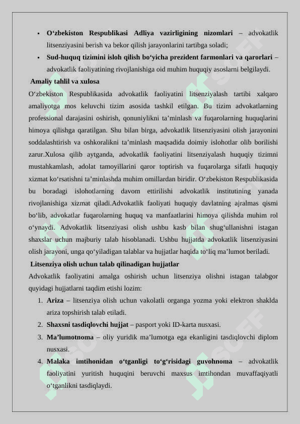 Advokatlik faoliyatini litsenziyalash. 8