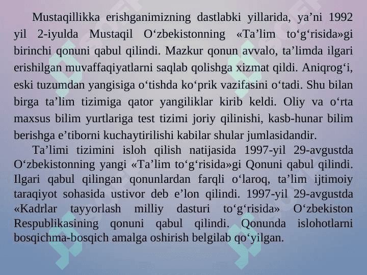 O'zbekiston ta’lim tizimi. Mustaqillik yillarida pedagogik fikrlar rivoji 4