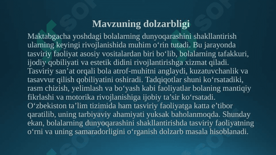 Maktabgacha yoshdagi bolalarning dunyoqarashini shakllantirishda tasviriy faoliyatning ahamiyati 3