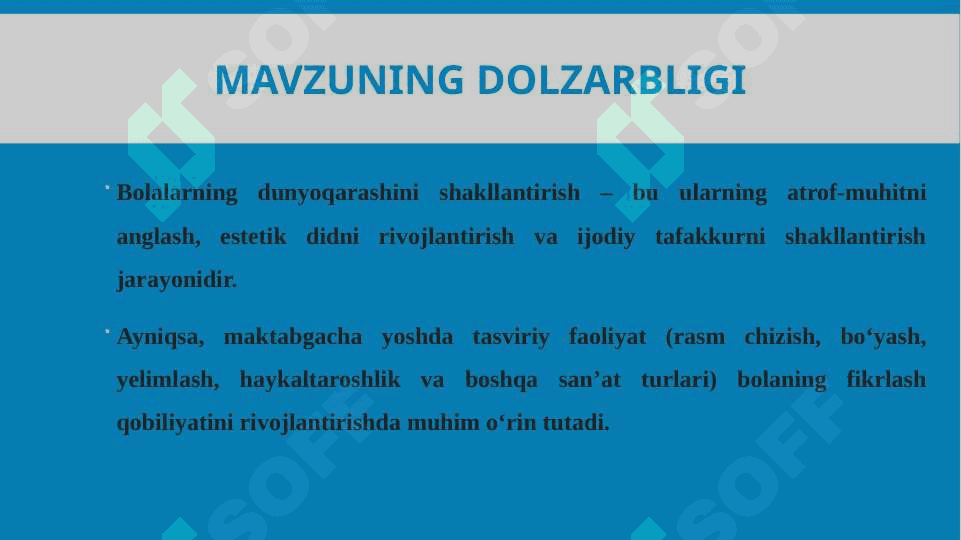Maktabgacha yoshdagi bolalarning dunyo qarashini shakllantirishda tasviriy faoliyatning ahamiyati 3