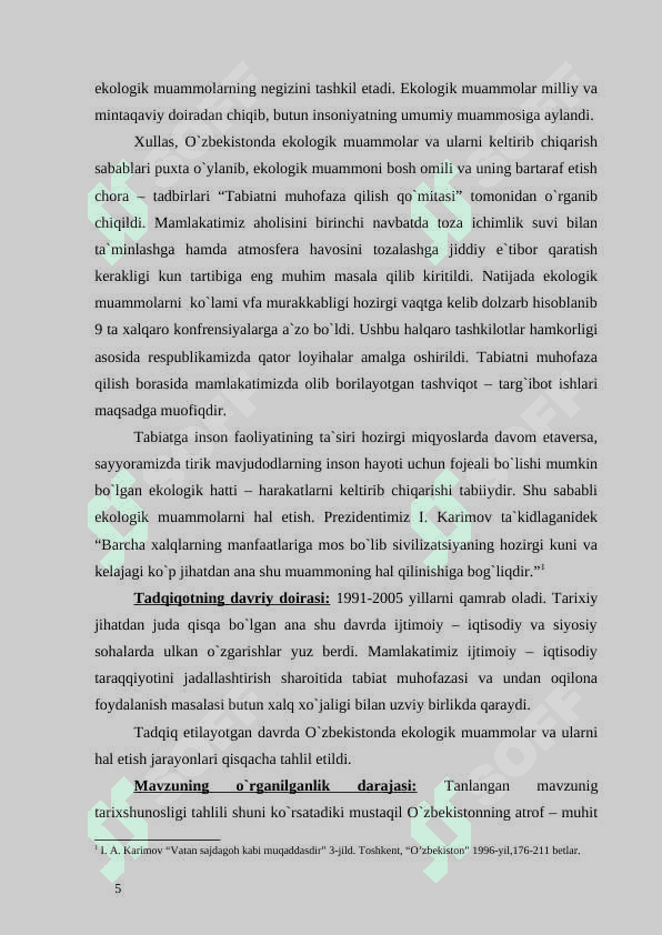 O`zbekistonda ekologik muammolar va ularning hal etilishi. 4