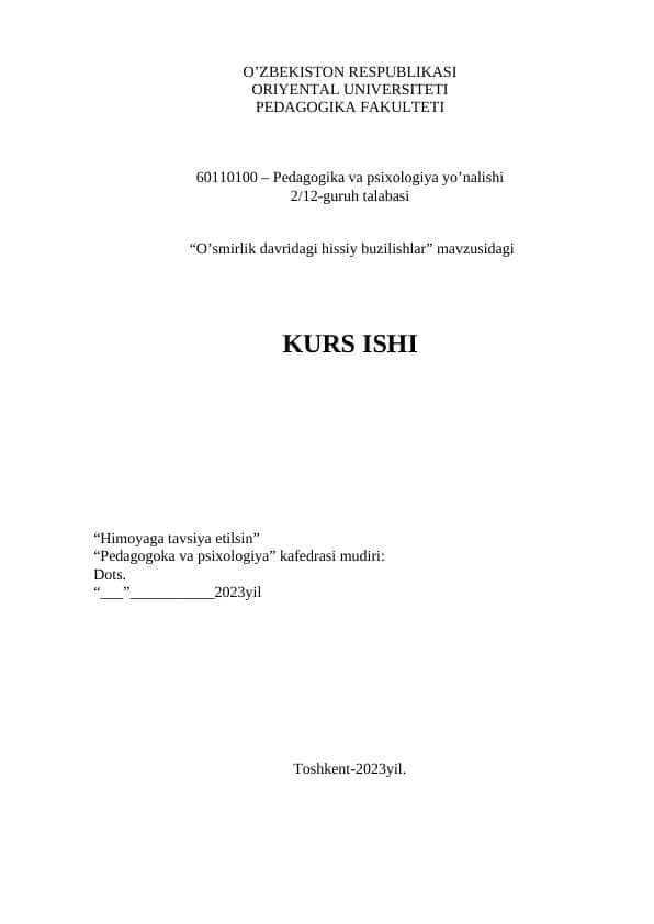 O’smirlik davridagi hissiy buzilishlar