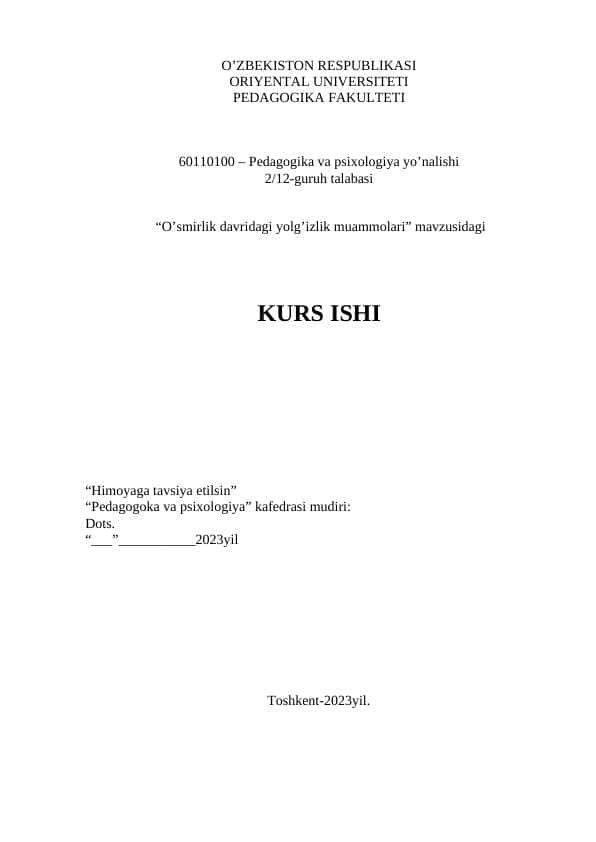 O’smirlik davridagi yolg’izlik muammolari