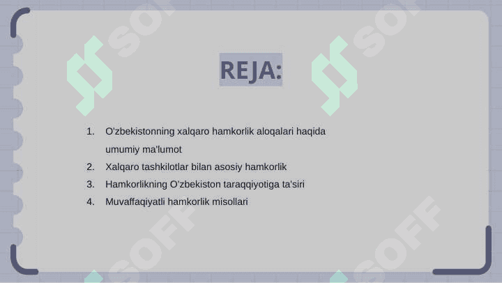 O`zbekistonning tashkilotlar bilan aloqalari 2