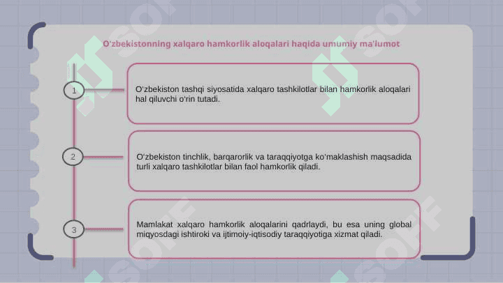 O`zbekistonning tashkilotlar bilan aloqalari 3