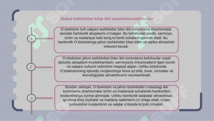O`zbekistonning tashkilotlar bilan aloqalari 8