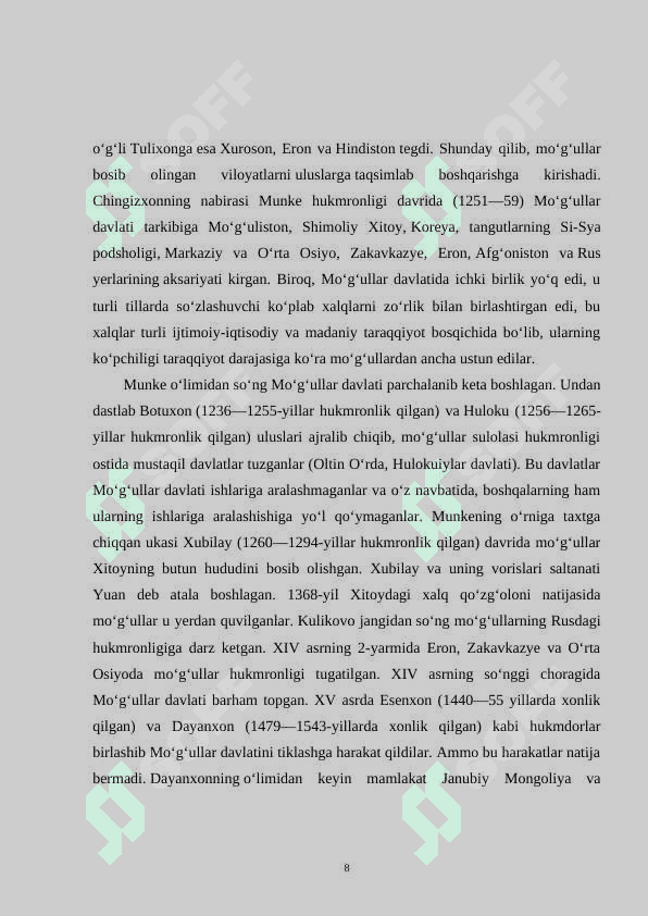Mo`g`ul davlatining tashkil topishi 8