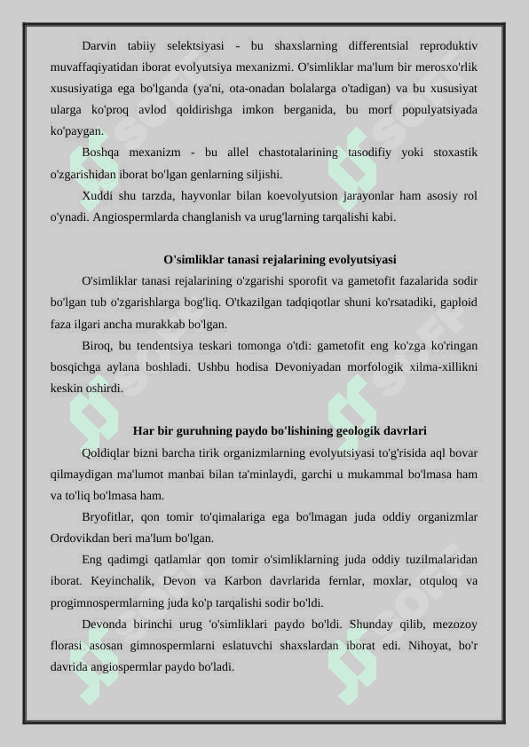 O’simliklar dunyosi evolyutsiyasi 6