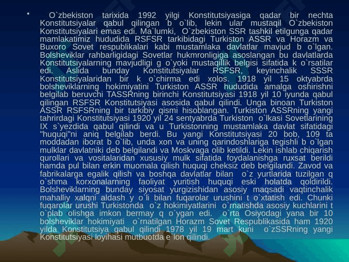 O`zbekistonning 1992 yilgi konstitutsiyasining vujudga kelishi. 5