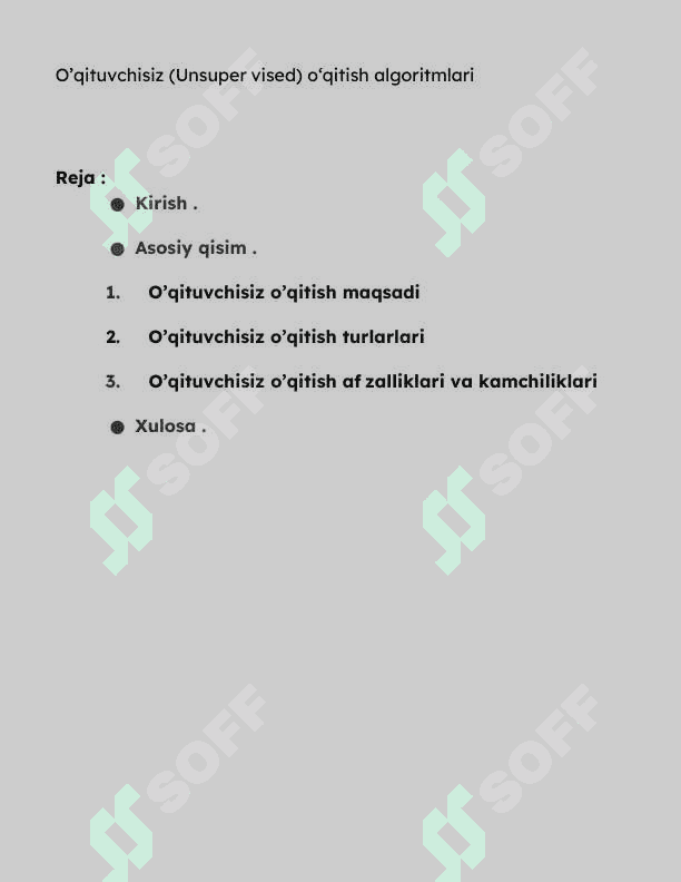 O’qituvchisiz (Unsuper vised) o‘qitish algoritmlari 2